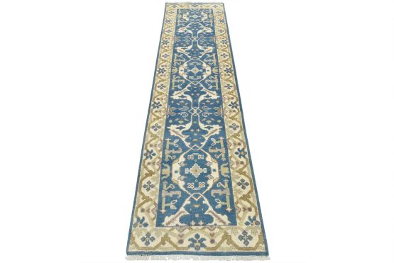 Oushak Runner 2'7'' x 9'10'' Blue Wool Tribal Hand-Knotted Oriental Rug