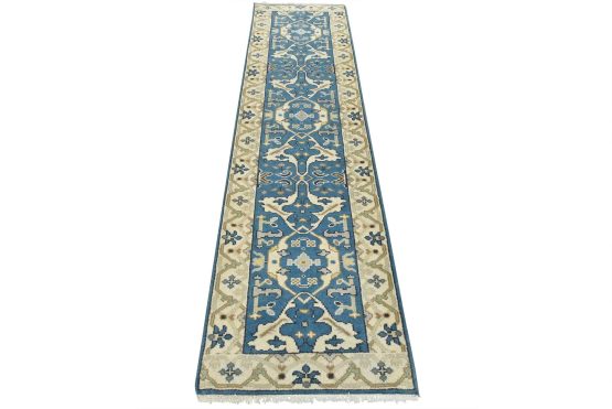Oushak Runner 2'8'' x 10' Blue Wool Tribal Hand-Knotted Oriental Rug