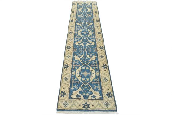 Oushak Runner 2'7'' x 10'2'' Blue Wool Tribal Hand-Knotted Oriental Rug