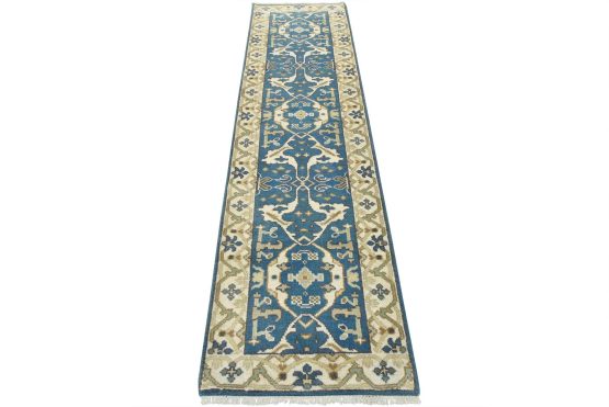 Oushak Runner 2'9'' x 10' Blue Wool Tribal Hand-Knotted Oriental Rug