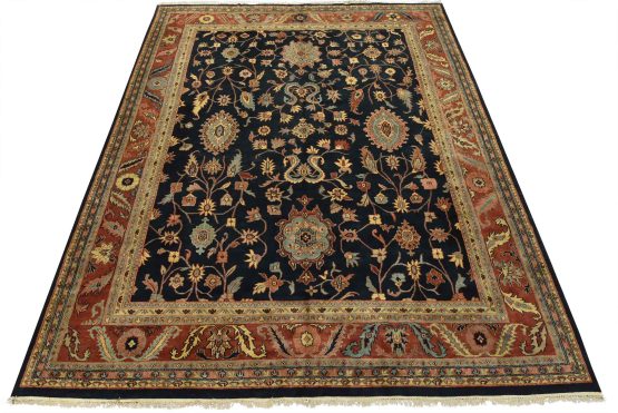 Heriz Rug 12'4'' x 15'4'' Blue Wool Traditional Hand-Knotted Oriental Carpet