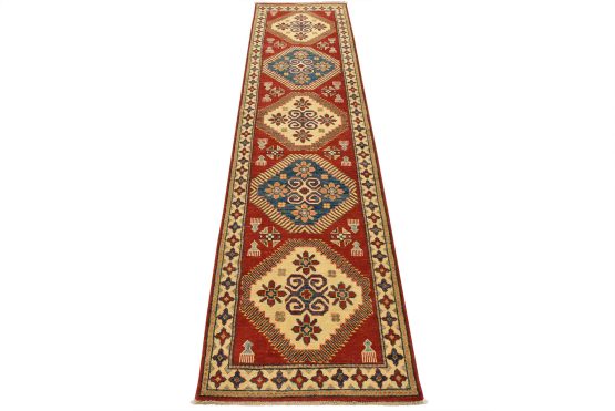 Kazak Runner 2'8'' x 10'2'' Red Wool Tribal Hand-Knotted Oriental Rug