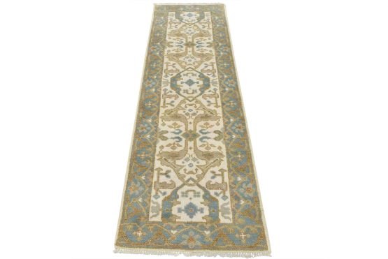 Oushak Runner 2'7'' x 7'10'' Ivory Wool Tribal Hand-Knotted Oriental Rug