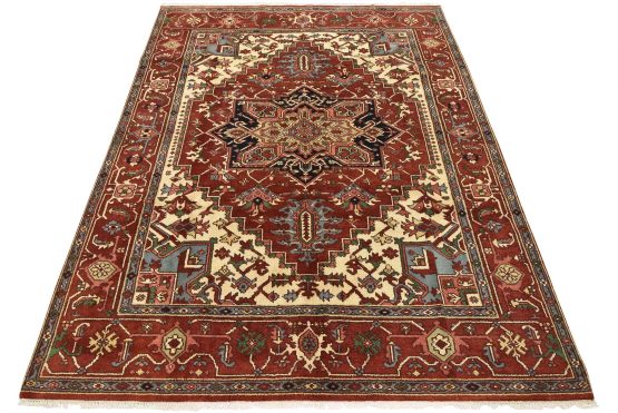 Heriz Rug 7'10'' x 10' Red Wool Tribal Hand-Knotted Oriental Carpet