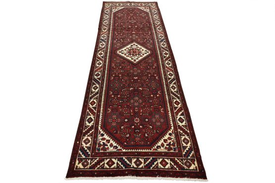 Hamedan Runner 3'9'' x 10'8'' Red Wool Vintage Tribal Hand-Knotted Oriental Rug