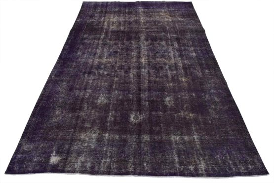 Tabriz Rug 9'6'' x 12'7'' Purple Wool Semi-Antique Overdyed Hand-Knotted Carpet
