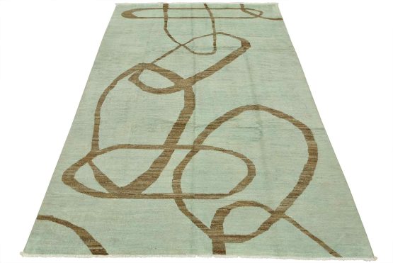 Abstract Rug 9'10'' x 13'8'' Blue Wool Contemporary Hand-Knotted Carpet