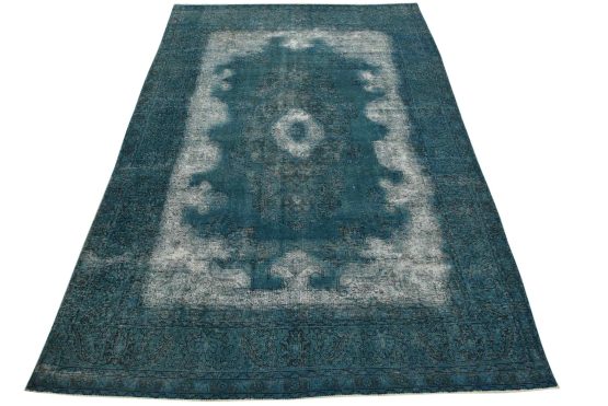 Tabriz Rug 7'8'' x 10'4'' Blue Wool Vintage Overdyed Hand-Knotted Carpet