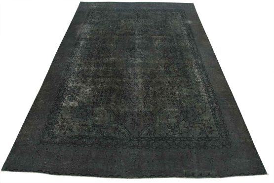 Tabriz Rug 9'4'' x 12' Gray Wool Vintage Overdyed Hand-Knotted Carpet
