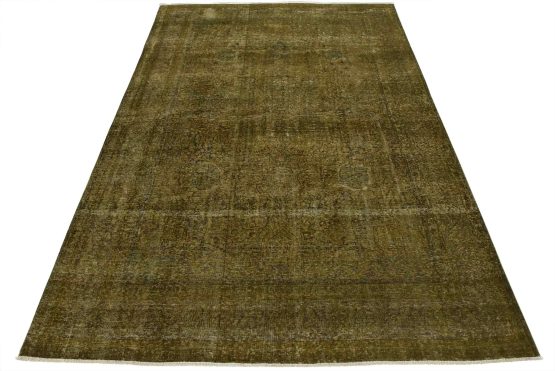 Tabriz Rug 8'4'' x 12'3'' Green Wool Vintage Overdyed Hand-Knotted Carpet