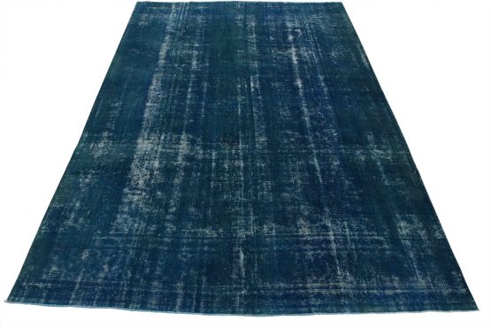 Tabriz Rug 9'6'' x 11'11'' Blue Wool Vintage Overdyed Hand-Knotted Carpet