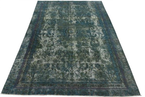 Tabriz Rug 8'4'' x 10'5'' Blue Wool Vintage Overdyed Hand-Knotted Carpet