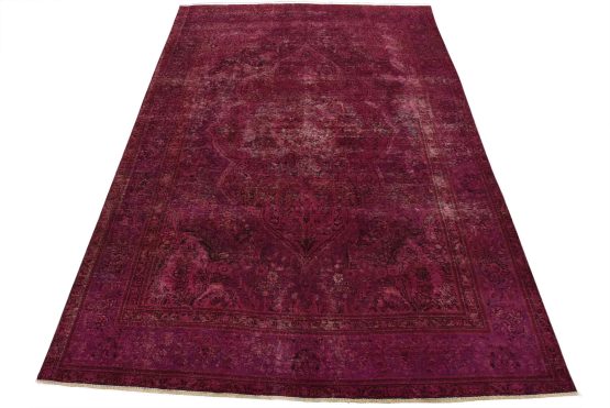 Tabriz Rug 8'1'' x 10'8'' Pink Wool Vintage Overdyed Hand-Knotted Carpet