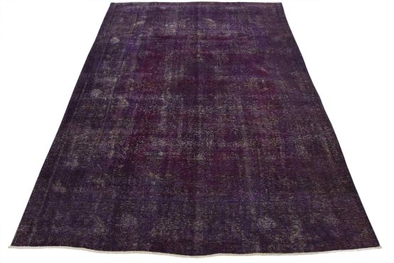 Tabriz Rug 8'5'' x 10'10'' Purple Wool Vintage Overdyed Hand-Knotted Carpet