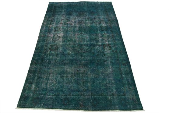 Tabriz Rug 6'2'' x 9'2'' Blue Wool Vintage Overdyed Hand-Knotted Oriental Carpet