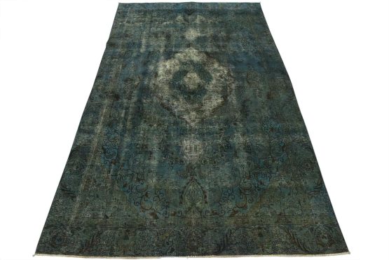 Tabriz Rug 7' x 10'9'' Blue Wool Vintage Overdyed Hand-Knotted Oriental Carpet
