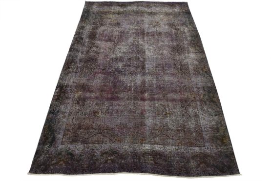 Tabriz Rug 7'3'' x 10'9'' Purple Wool Vintage Overdyed Hand-Knotted Carpet