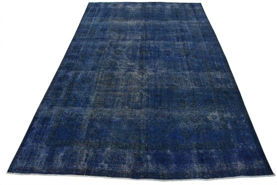 Tabriz Rug 9'7'' x 12'10'' Blue Wool Vintage Overdyed Hand-Knotted Carpet