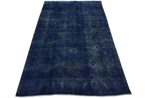 Tabriz Rug 6'8'' x 9'9'' Blue Wool Vintage Overdyed Hand-Knotted Oriental Carpet