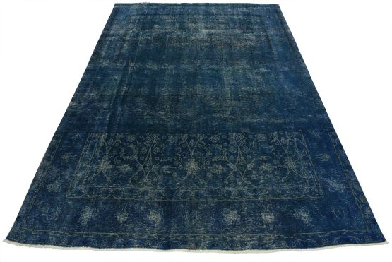 Tabriz Rug 9'6'' x 12'2'' Blue Wool Vintage Overdyed Hand-Knotted Carpet