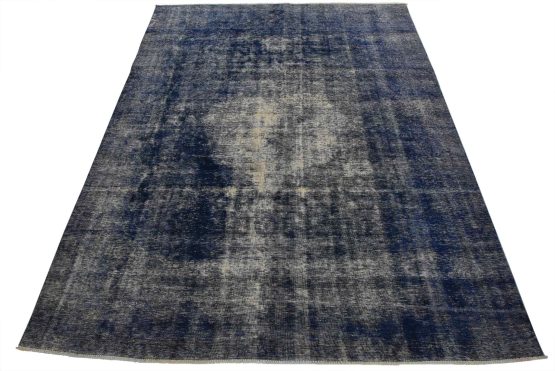 Tabriz Rug 8'5'' x 10'6'' Blue Wool Vintage Overdyed Hand-Knotted Carpet