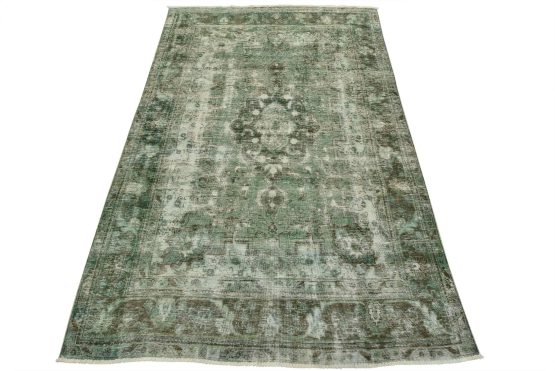 Tabriz Rug 6'6'' x 9'7'' Blue Wool Vintage Overdyed Hand-Knotted Carpet
