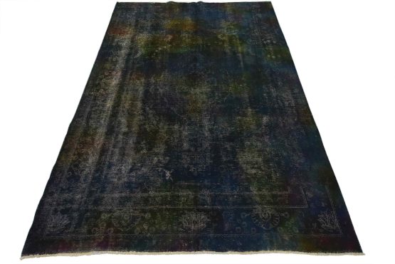 Tabriz Rug 7'9'' x 11' Blue Wool Vintage Overdyed Hand-Knotted Oriental Carpet