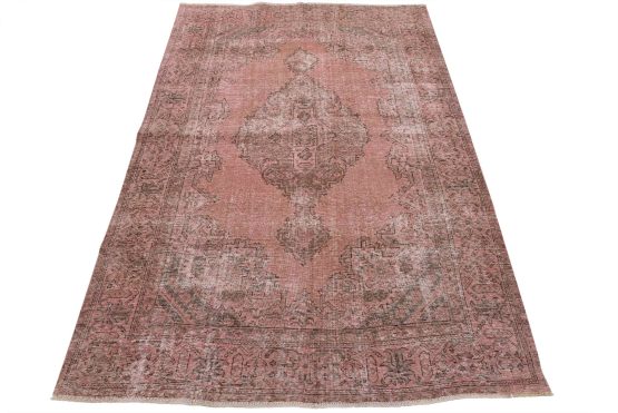 Tabriz Rug 6'11'' x 9'11'' Pink Wool Vintage Overdyed Hand-Knotted Carpet