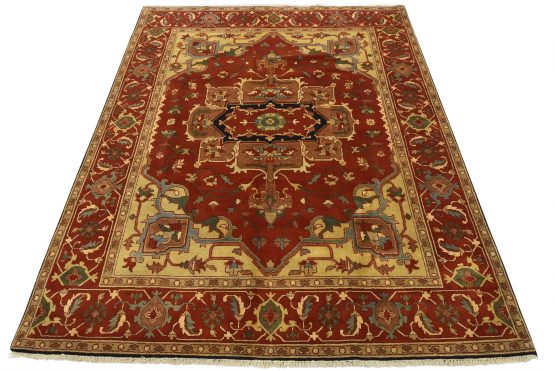 Heriz Rug 8' x 9'10'' Red Wool Traditional Hand-Knotted Oriental Carpet