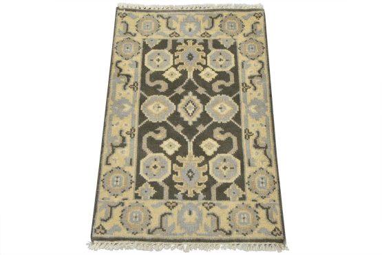 Oushak Rug 2' x 3' Gray Wool Traditional Hand-Knotted Oriental Carpet