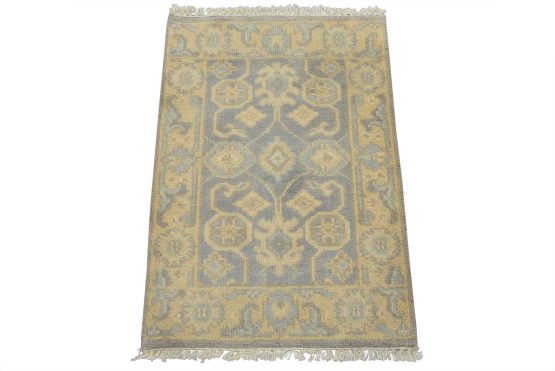 Oushak Rug 2' x 3' Gray Wool Traditional Hand-Knotted Oriental Carpet