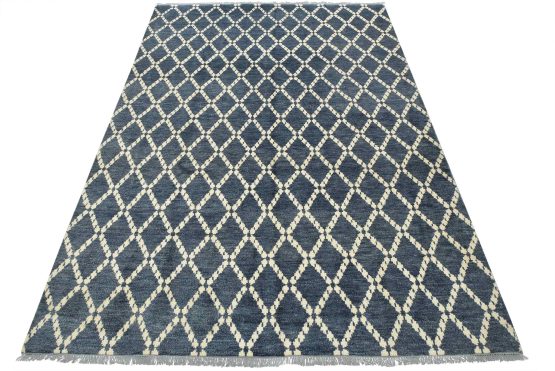 Moroccan Rug 7'11'' x 10'10'' Blue Wool Contemporary Hand-Knotted Carpet