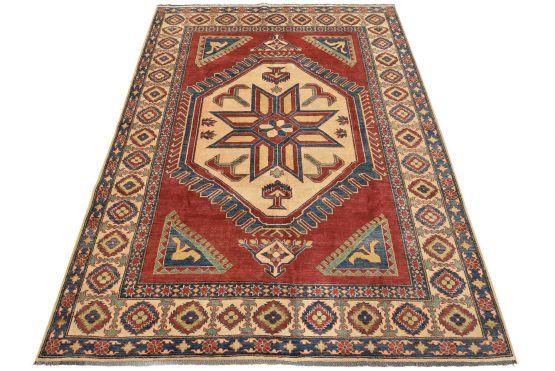 Kazak Rug 7'6'' x 9'6'' Red Wool Tribal Hand-Knotted Oriental Carpet