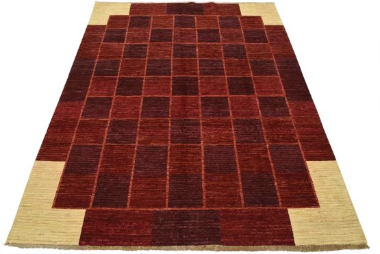 Gabbeh Rug 8' x 9'7'' Red Wool Contemporary Geometric Hand-Knotted Carpet