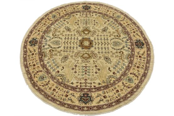 Ziegler Rug 5'11'' x 6' Beige Wool Traditional Hand-Knotted Oriental Carpet