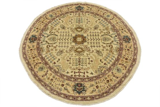 Ziegler Rug 5'11'' x 6'1'' Beige Wool Traditional Hand-Knotted Oriental Carpet