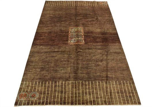 Gabbeh Rug 6'7'' x 10'1'' Brown Wool Contemporary Hand-Knotted Oriental Carpet