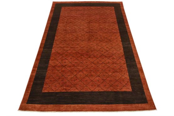 Gabbeh Rug 6'8'' x 9'7'' Red Wool Contemporary Hand-Knotted Carpet