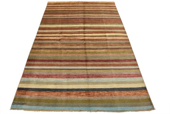 Gabbeh Rug 5'7'' x 8'2'' Multicolor Wool Striped Hand-Knotted Carpet
