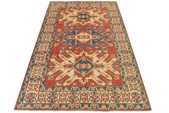 Kazak Rug 6'11'' x 10' Red Wool Tribal Hand-Knotted Oriental Carpet