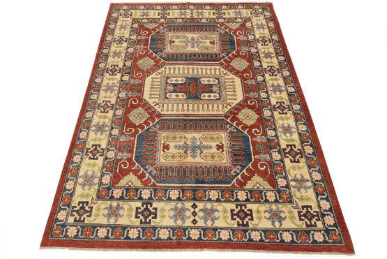 Kazak Rug 6'11'' x 9'4'' Red Wool Tribal Hand-Knotted Oriental Carpet