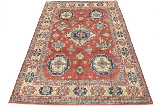 Kazak Rug 9'10'' x 12'11'' Red Wool Tribal Hand-Knotted Oriental Carpet