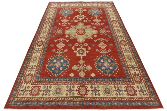 Kazak Rug 9'1'' x 13'2'' Red Wool Tribal Hand-Knotted Oriental Carpet
