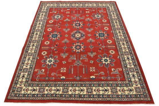 Kazak Rug 8'2'' x 9'10'' Red Wool Tribal Hand-Knotted Oriental Carpet