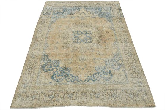 Tabriz Rug 9'4'' x 12'3'' Pink Wool Vintage Distressed Hand-Knotted Carpet