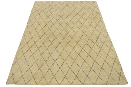 Moroccan Rug 7'11'' x 9'10'' Ivory Wool Contemporary Hand-Knotted Carpet