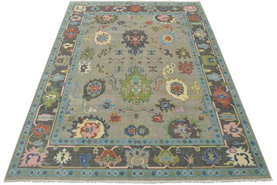 Oushak Rug 8'4'' x 10'1'' Gray Wool Modern Hand-Knotted Oriental Carpet