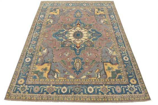 Heriz Rug 8' x 9'10'' Pink Wool Traditional Hand-Knotted Oriental Carpet