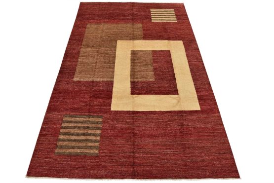 Gabbeh Rug 6'9'' x 10'2'' Red Wool Contemporary Hand-Knotted Oriental Carpet