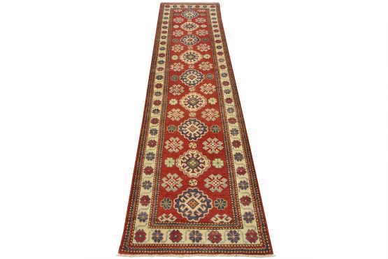 Kazak Runner 2'9'' x 9'11'' Red Wool Tribal Hand-Knotted Oriental Rug